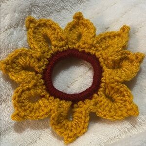 Hand Crafted Yellow and Red Crochet Sunflower Hair Accessory